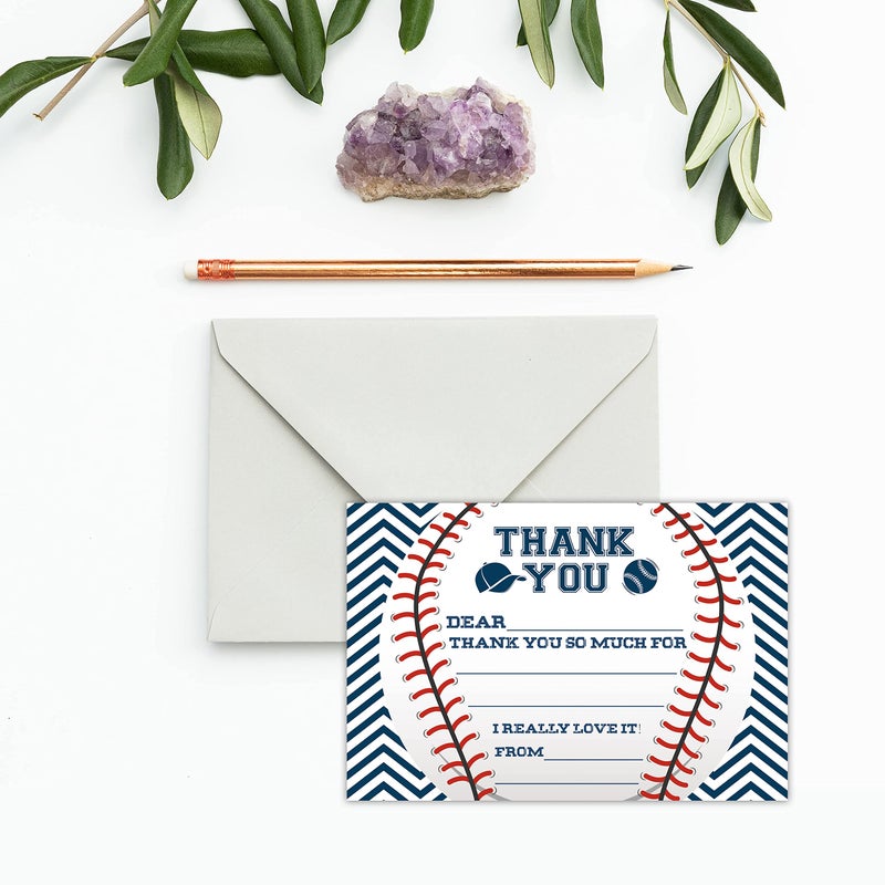 TENTADO Baseball Thank You Cards, Baseball Thank You Cards with Envelopes, Kids Fill in the Blank Thank You Cards, 20 Count with Envelopes, 4 X 6 - Image 2